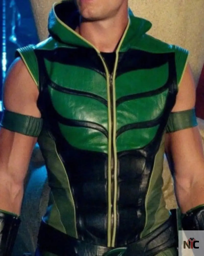 Smallville Green Arrow Justin Hartley Leather Vest NYC Jackets