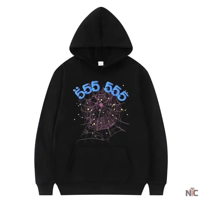 Sp5der 555555 Angel Number Men Black Hoodie NYC Jackets
