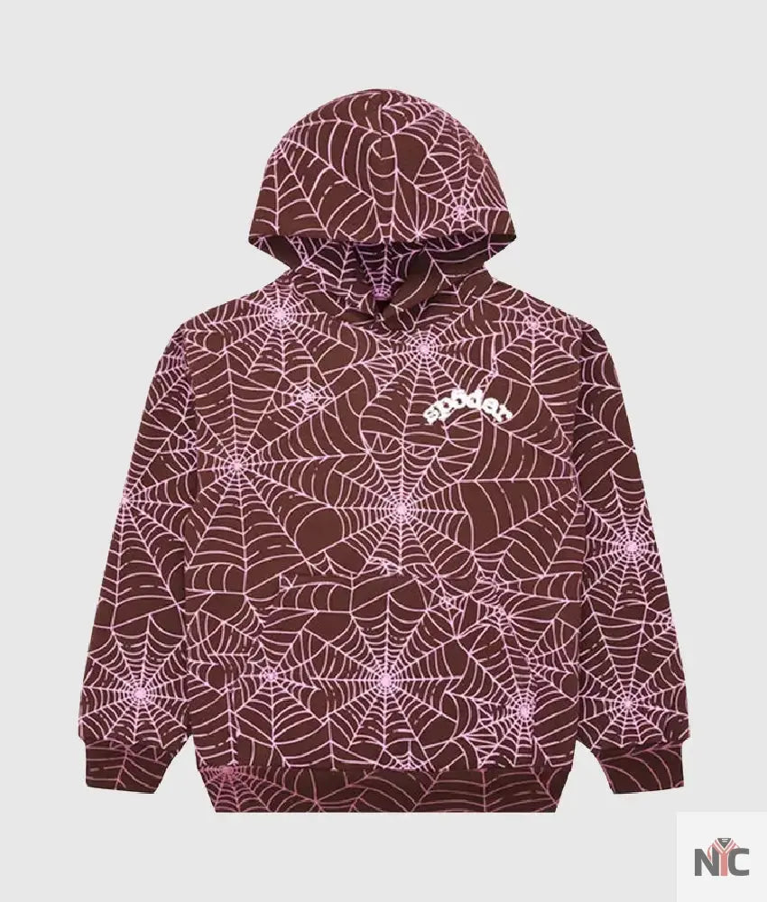 Sp5der All Over Print Hoodie ‘Brown’ White Logo NYC Jackets