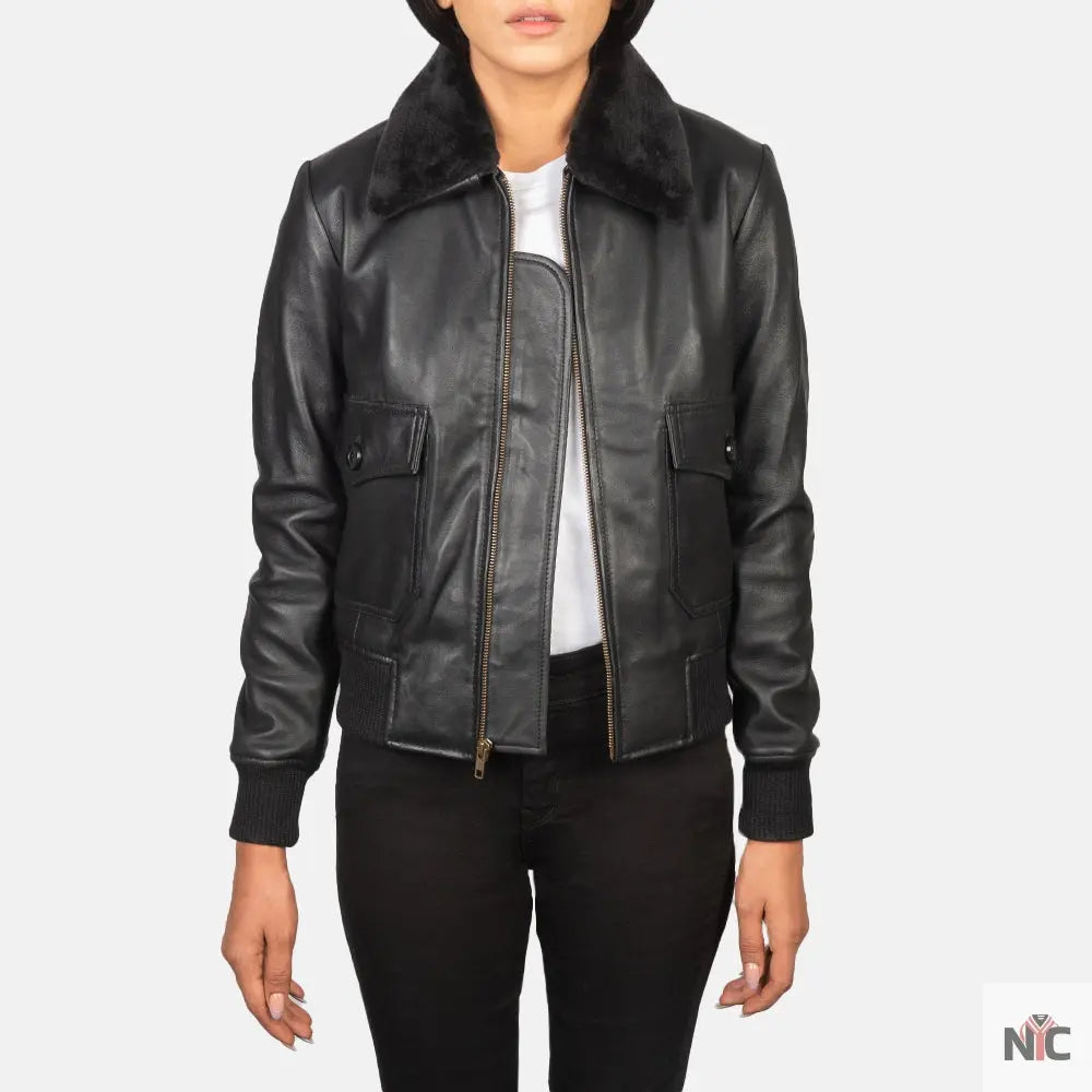Stella G-1 Black Leather Bomber Jacket NYC Jackets