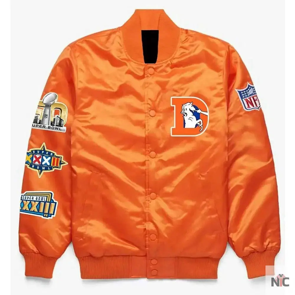 Super Bowl Denver Broncos Orange Satin Jacket NYC Jackets