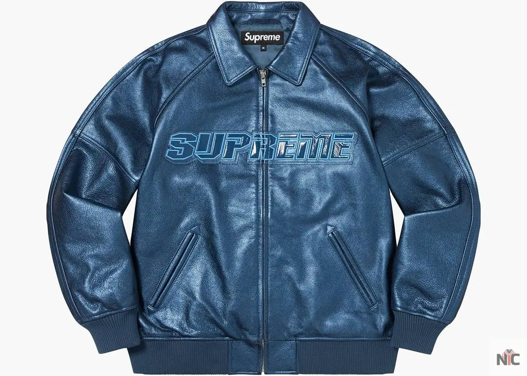 Supreme Silver Surfer Blue Leather Varsity Jacket NYC Jackets