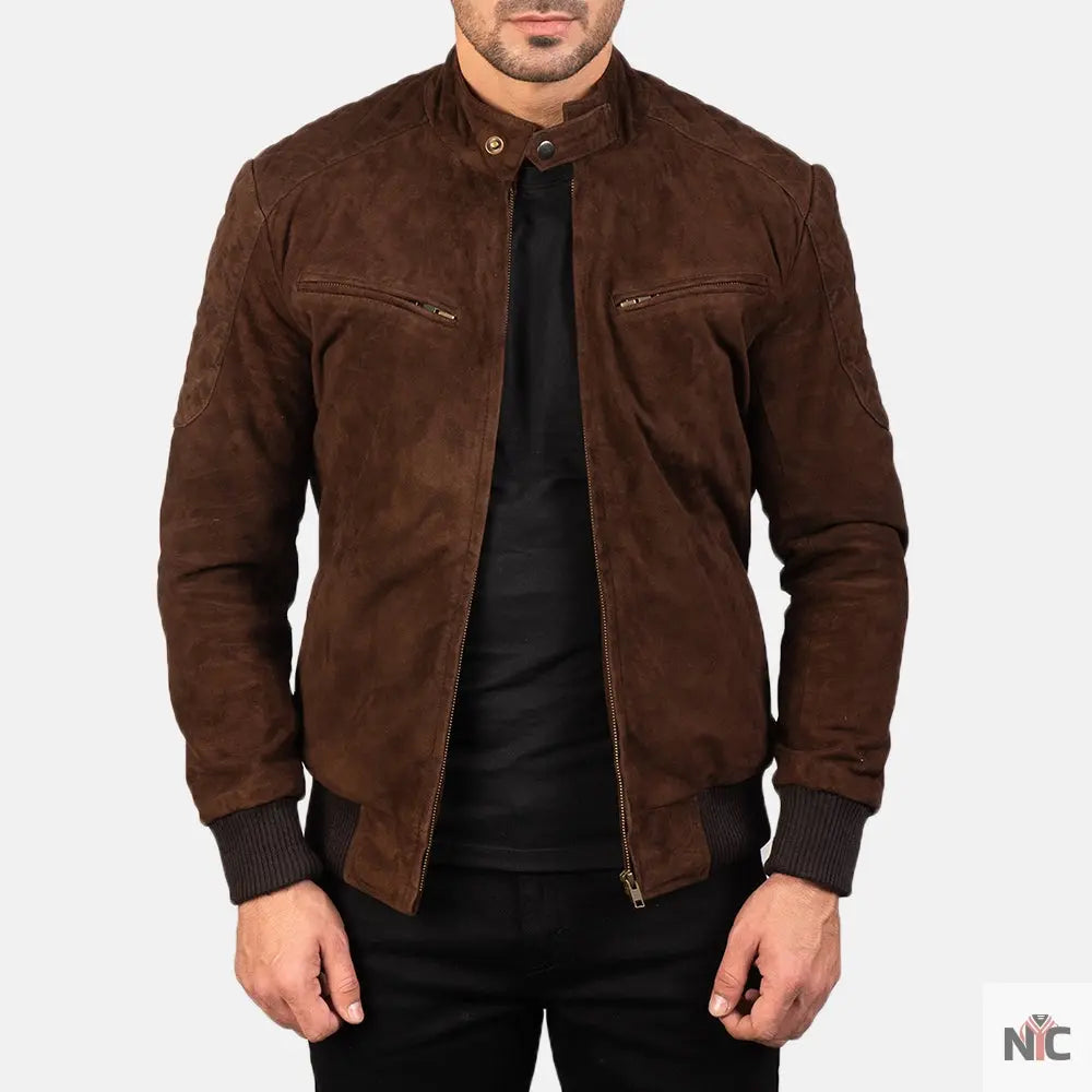 Sven Mocha Suede Bomber Jacket NYC Jackets