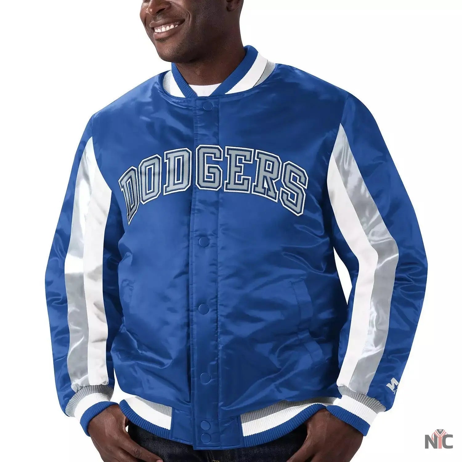 The Ace Dodgers Royal Blue Satin Varsity Jacket NYC Jackets