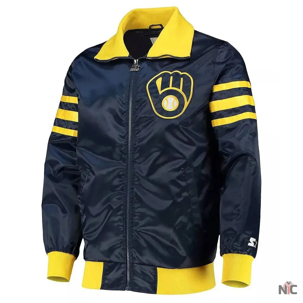 The Captain II Milwaukee Brewers Navy Satin Jacket NYC Jackets