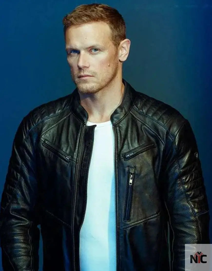 The Couple Next Door 2023 Sam Heughan Black Leather Jacket NYC Jackets