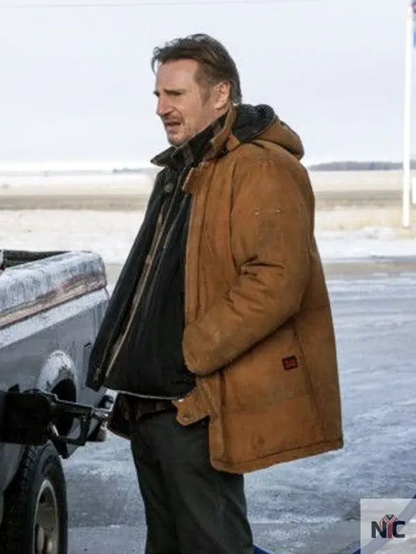 The Ice Road Liam Neeson Brown Hooded Jacket NYC Jackets