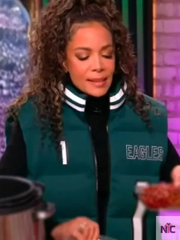 The View 2025 Sunny Hostin Green Eagles Puffer Vest NYC Jackets
