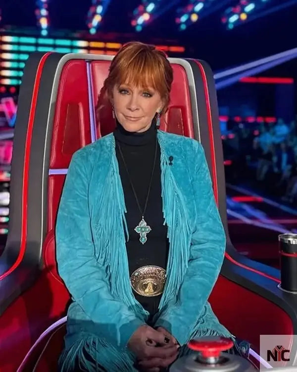 The Voice S28 Reba McEntire Blue Fringe Jacket NYC Jackets