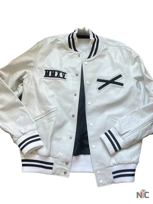 The Weeknd White Leather Varsity Jacket NYC Jackets