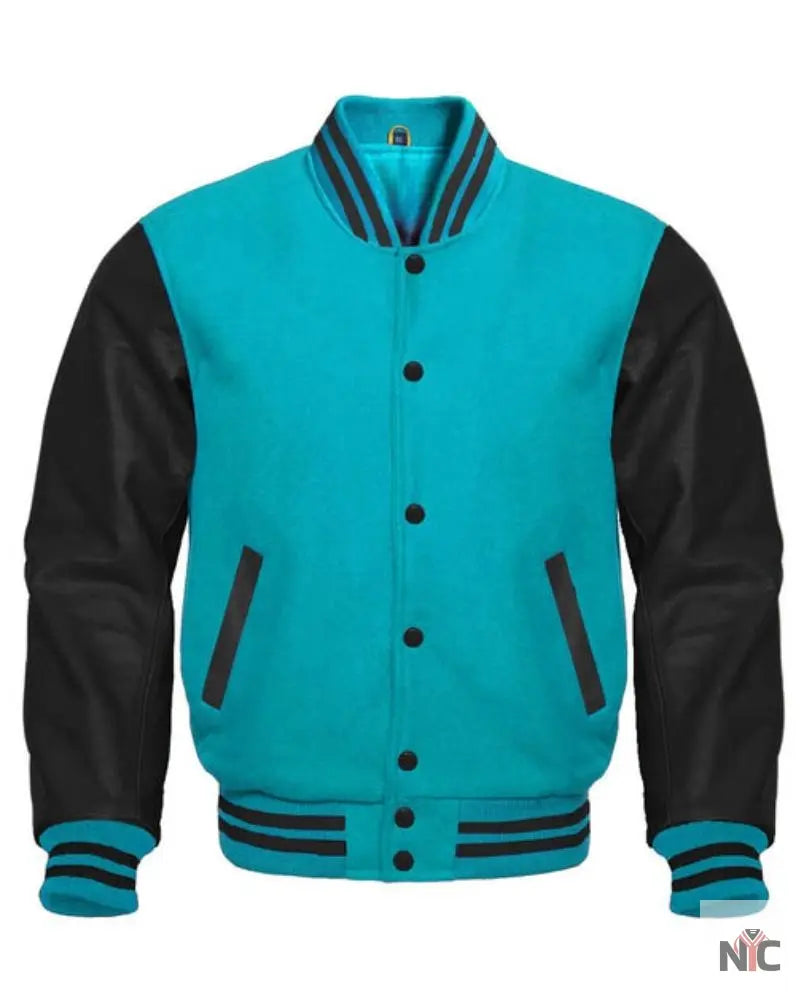 Tiffany Blue And Black Varsity Jacket NYC Jackets