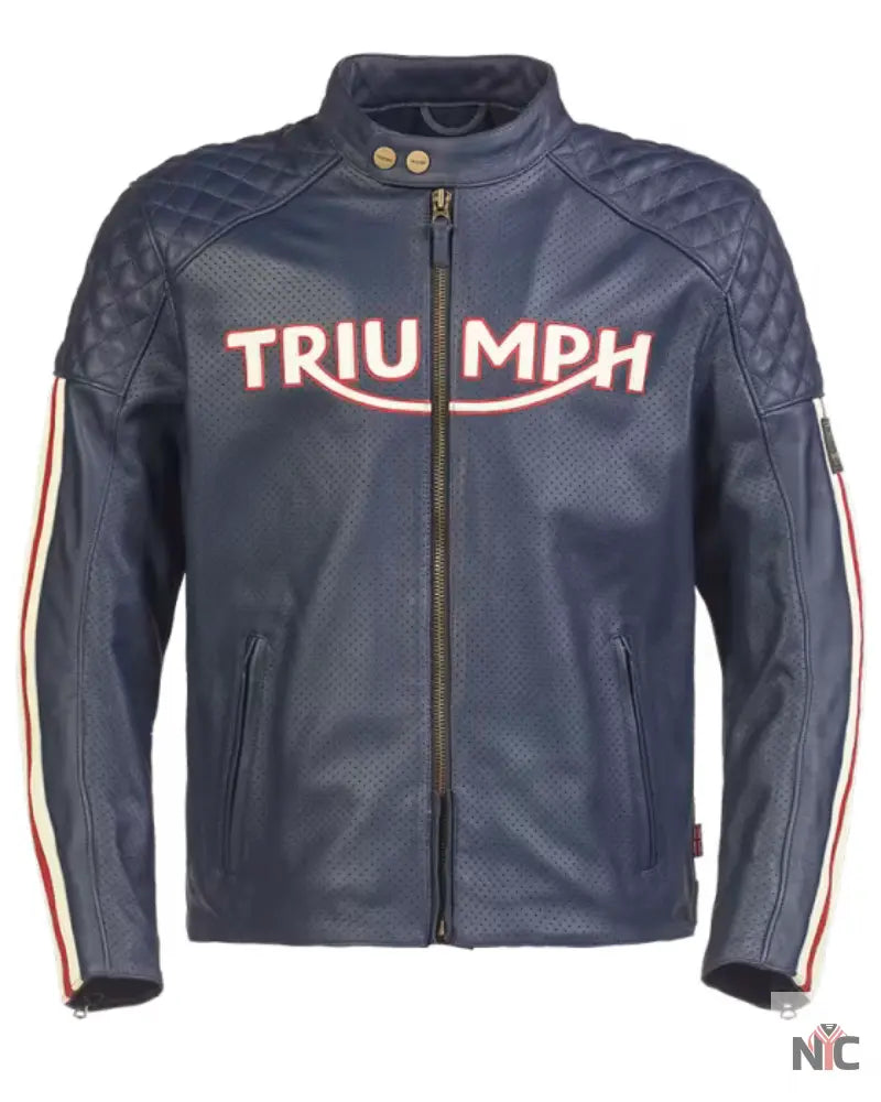 Triumph Men’s Blue Motorcycle Braddan Air Race Jacket NYC Jackets
