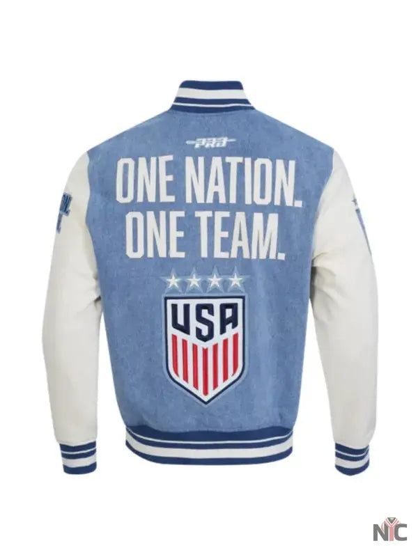 US Soccer 2025 Blue Denim Varsity Jacket NYC Jackets