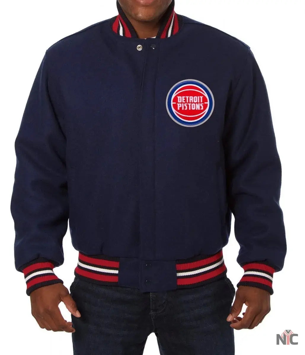 Varsity Detroit Pistons Navy Blue Wool Jacket NYC Jackets