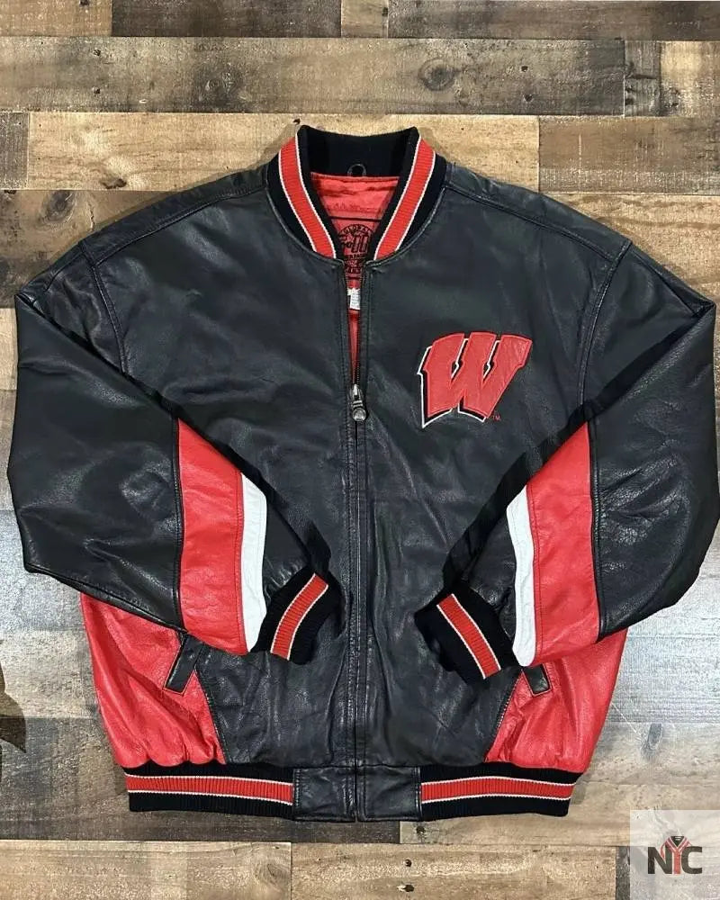 Vintage University Of Wisconsin Badgers Leather Jacket NYC Jackets