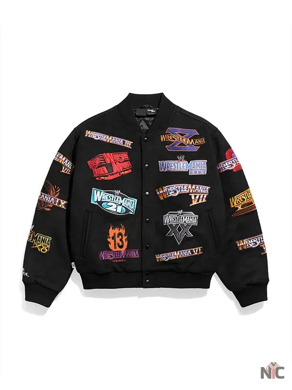 WWE WrestleMania 1-21 Black Varsity Jacket NYC Jackets