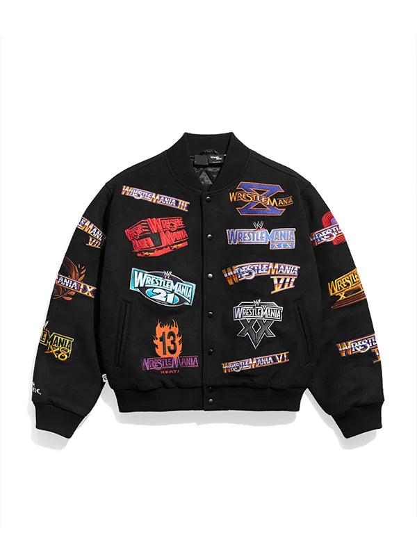 WWE WrestleMania 1-21 Black Varsity Jacket