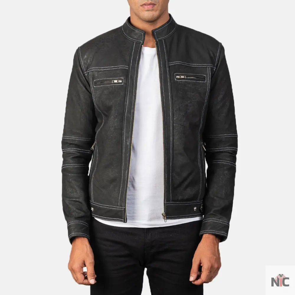 Youngster Distressed Black Leather Jacket NYC Jackets