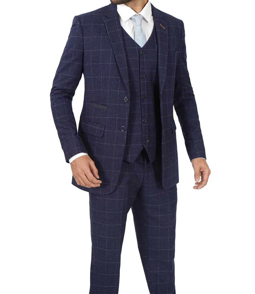 Men's Vintage 3-Piece Navy Blue Prom Suit - Wedding Suit