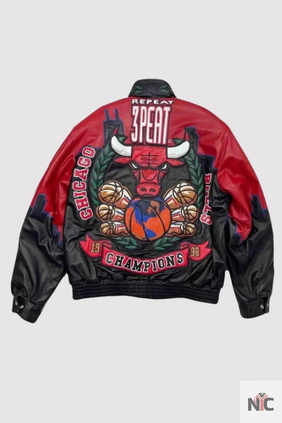 3 Peat Chicago Bulls Leather Varsity Jacket NYC Jackets