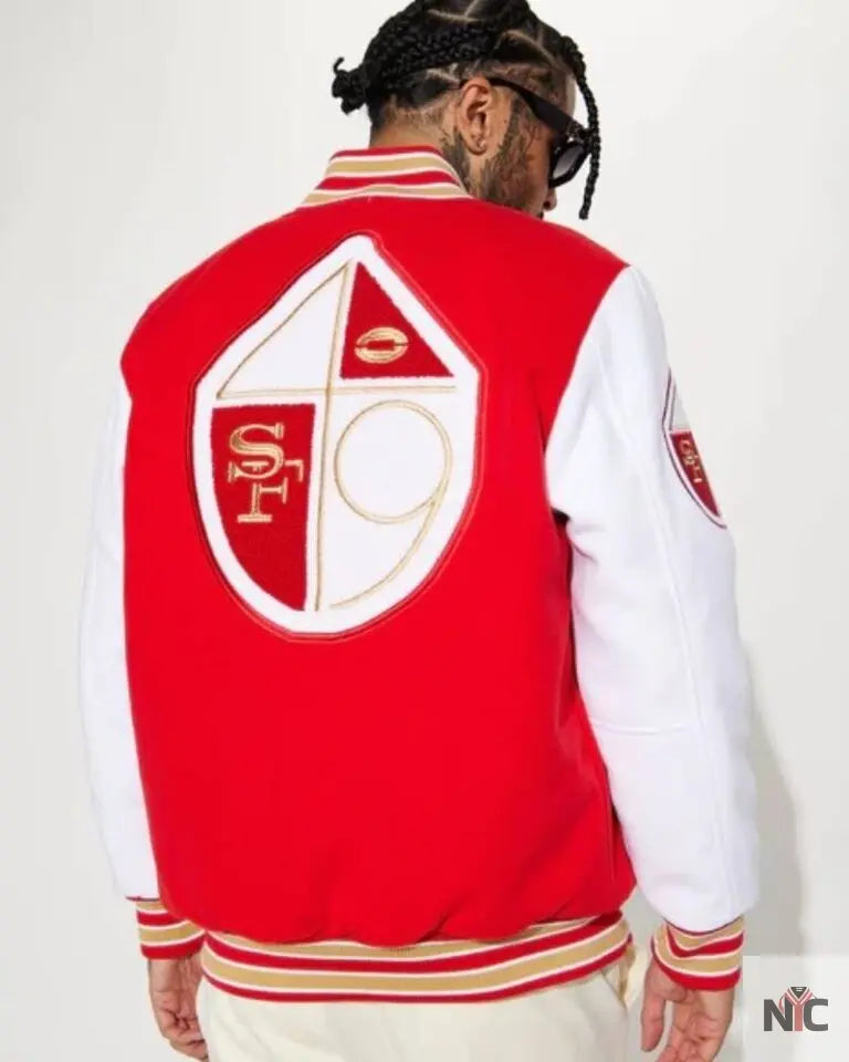 49ers Red & White Wool Varsity Jacket NYC Jackets