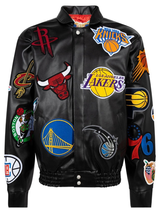 NBA Collage Faux Leather Jacket