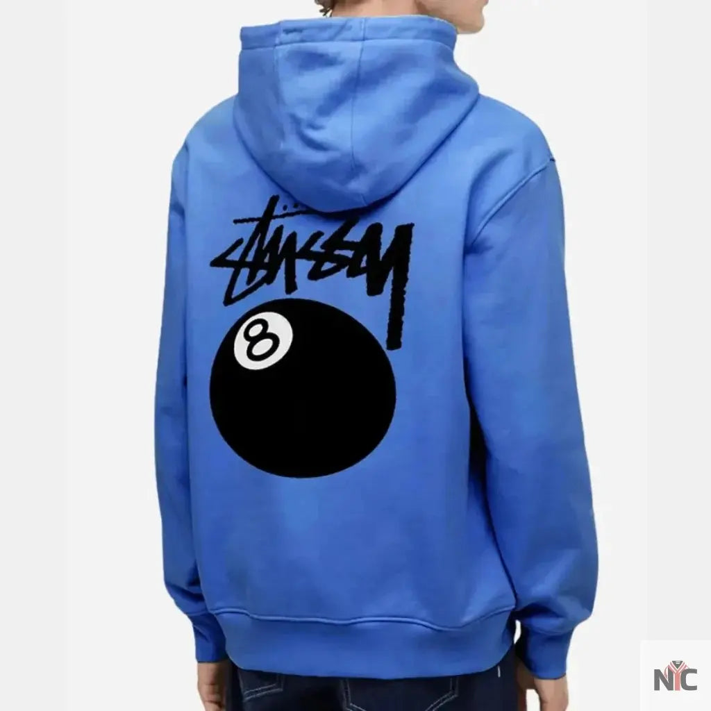 8 Ball Unisex Stussy Blue Hoodie NYC Jackets
