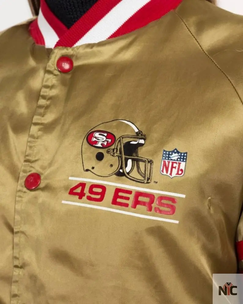 80s San Francisco 49ers Chalk Line Gold Satin Jacket NYC Jackets
