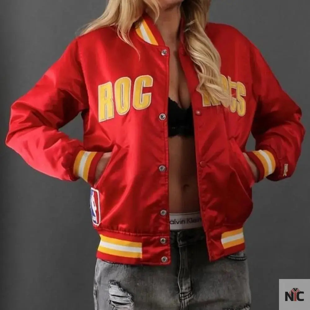 90s Houston Rockets Red Satin Jacket. NYC Jackets