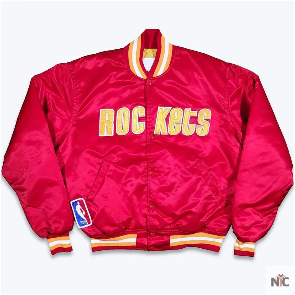 90s Houston Rockets Red Satin Jacket. NYC Jackets