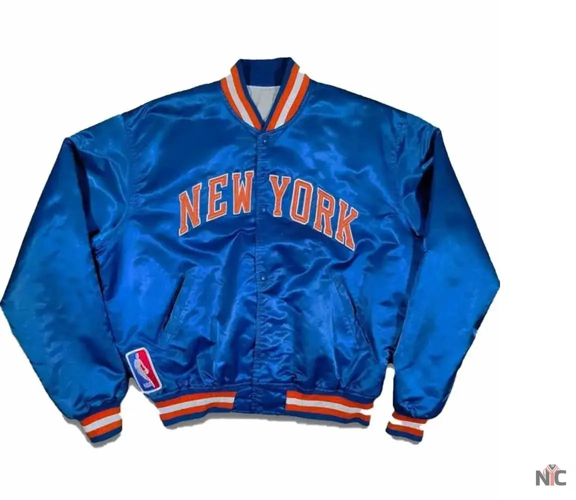 90s New York Knicks Bomber Blue Satin Jacket NYC Jackets