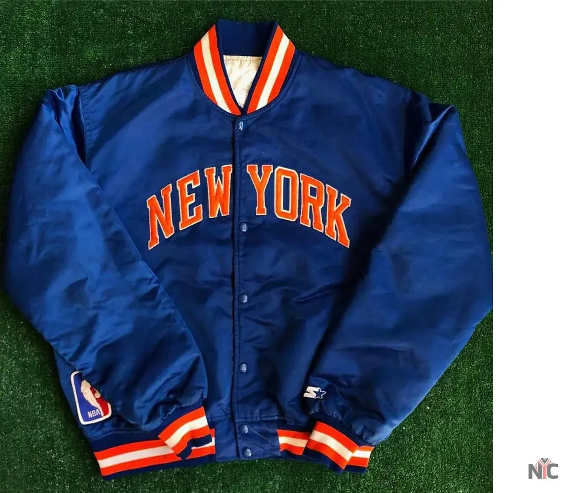 90s New York Knicks Bomber Blue Satin Jacket NYC Jackets