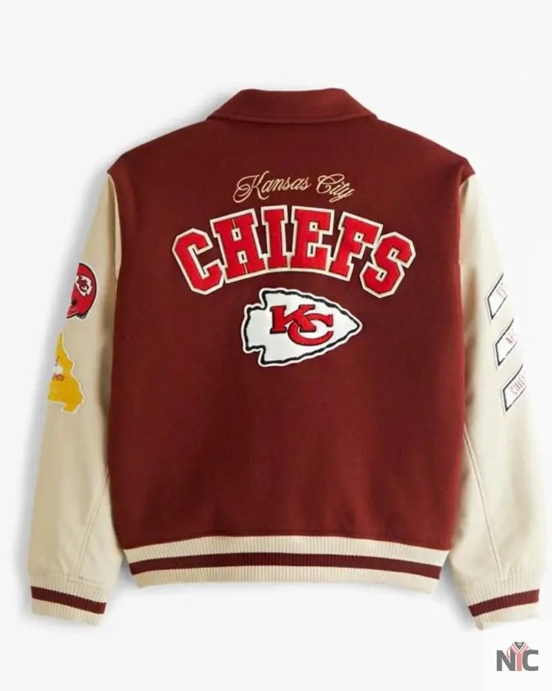 Abercrombie Kansas City Chiefs Brown And White Varsity Bomber Jacket NYC Jackets