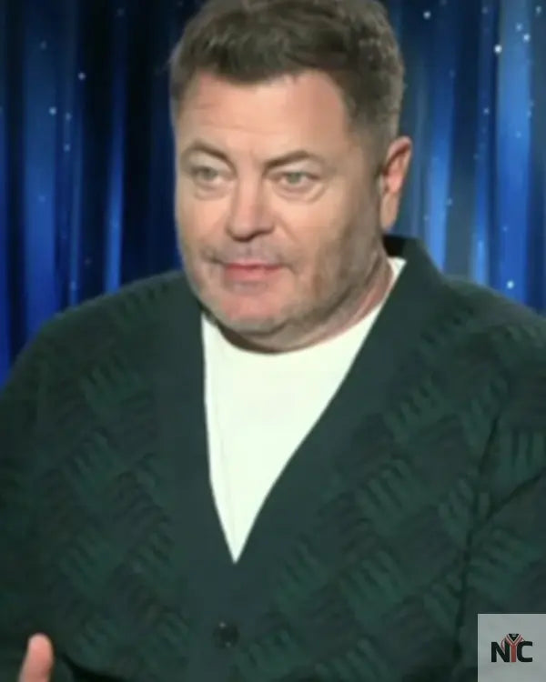 Access Hollywood Nick Offerman Green & Blue Printed Cardigan NYC Jackets
