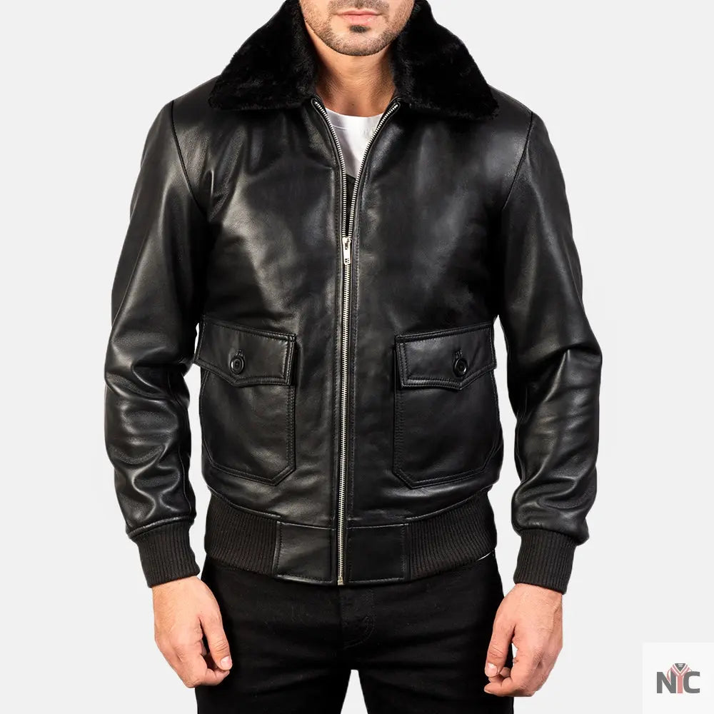 Airin G-1 Black Leather Bomber Jacket NYC Jackets