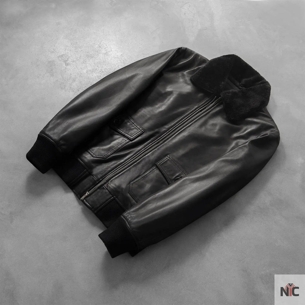 Airin G-1 Black Leather Bomber Jacket NYC Jackets