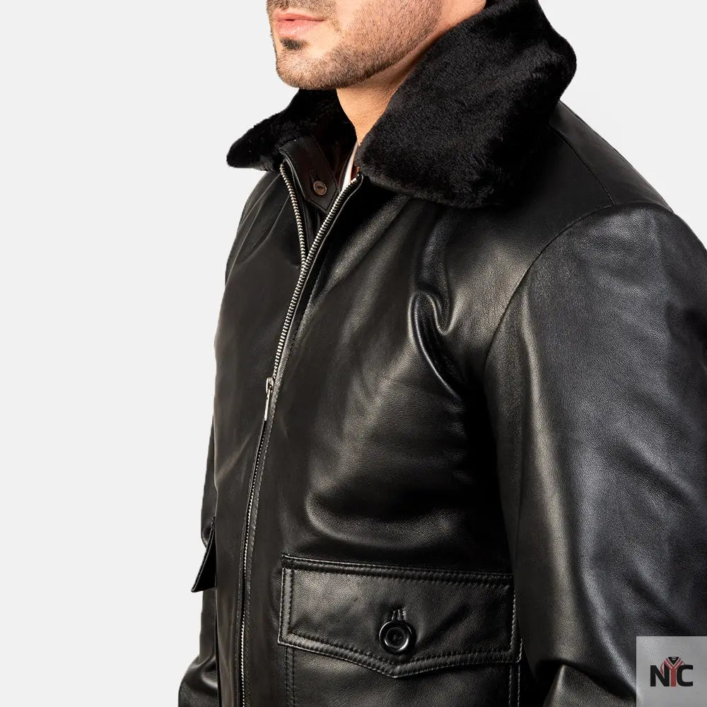 Airin G-1 Black Leather Bomber Jacket NYC Jackets