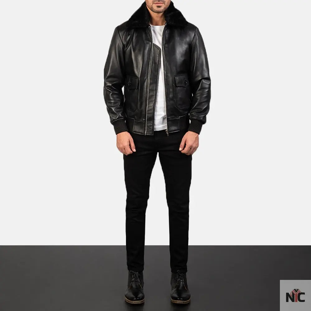 Airin G-1 Black Leather Bomber Jacket NYC Jackets