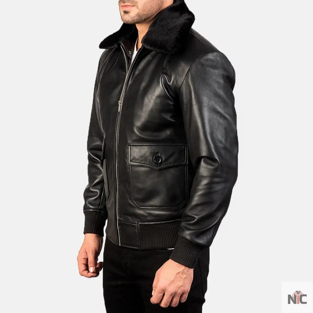 Airin G-1 Black Leather Bomber Jacket NYC Jackets