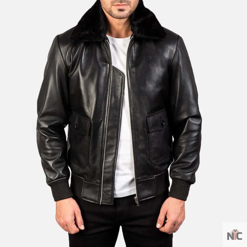Airin G-1 Black Leather Bomber Jacket NYC Jackets