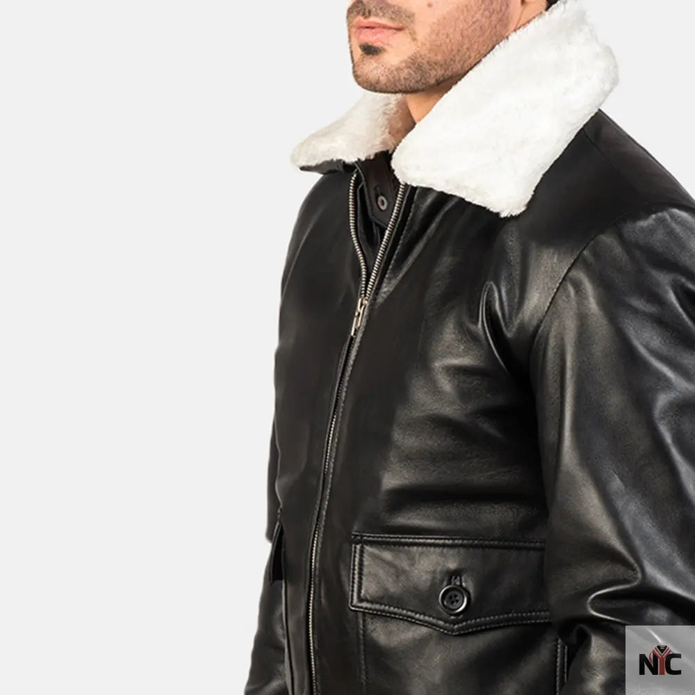 Airin G-1 Black & White Leather Bomber Jacket NYC Jackets