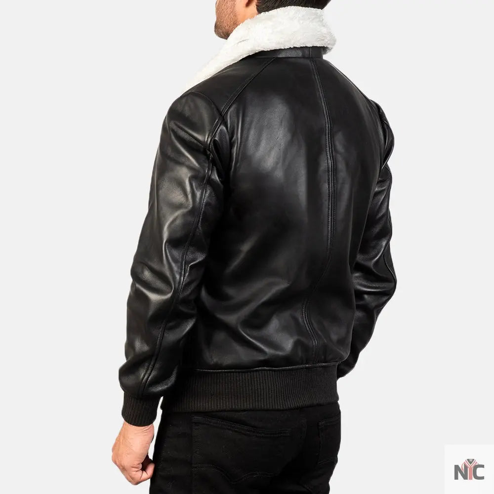 Airin G-1 Black & White Leather Bomber Jacket NYC Jackets