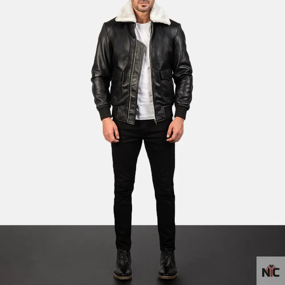 Airin G-1 Black & White Leather Bomber Jacket NYC Jackets