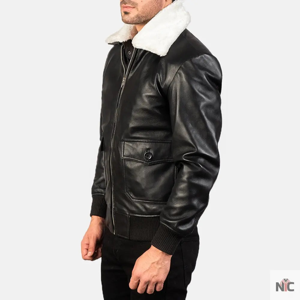 Airin G-1 Black & White Leather Bomber Jacket NYC Jackets