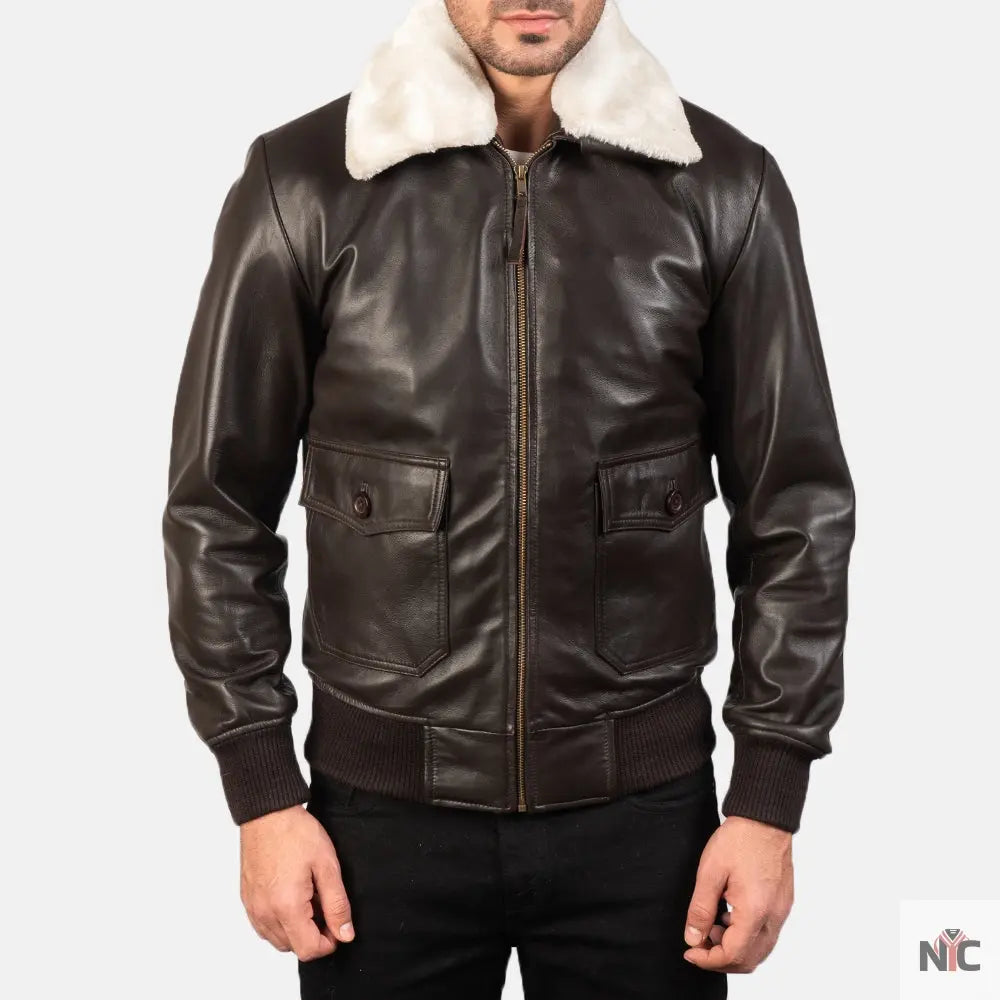 Airin G-1 Brown Leather Bomber Jacket NYC Jackets