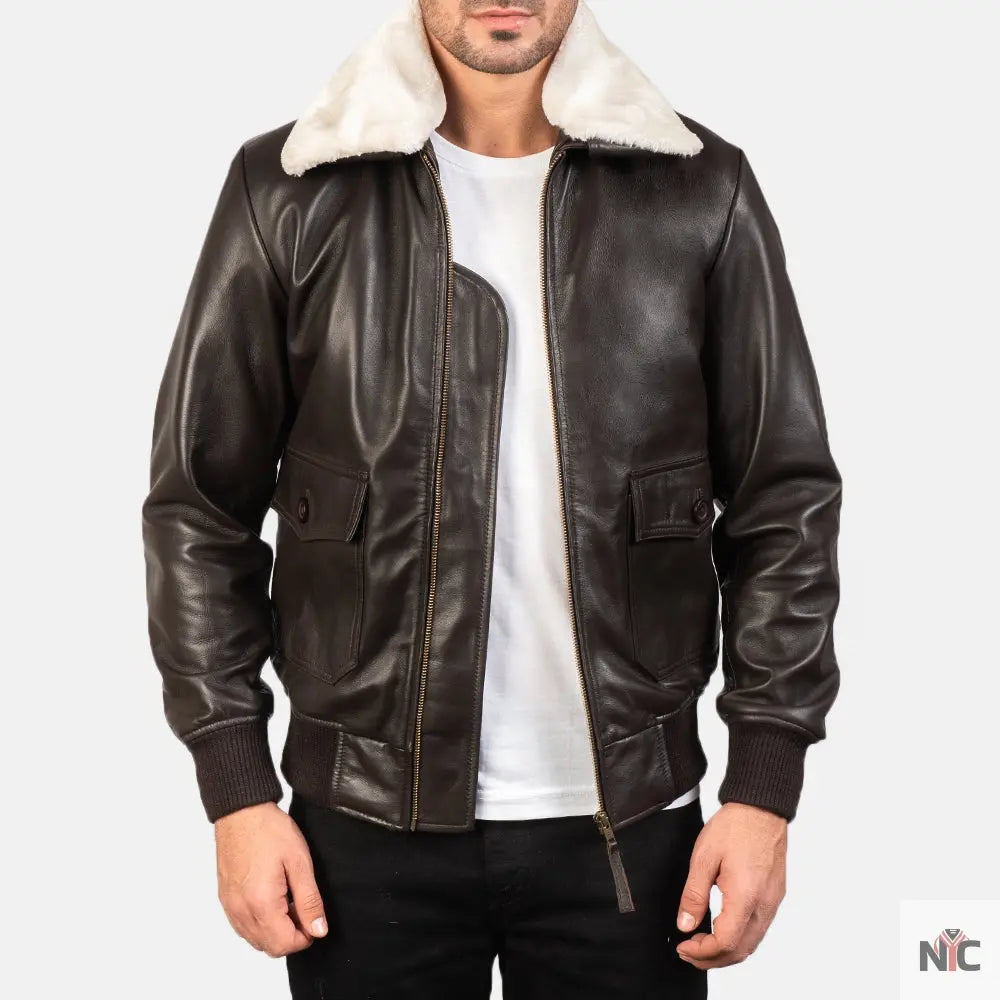 Airin G-1 Brown Leather Bomber Jacket NYC Jackets