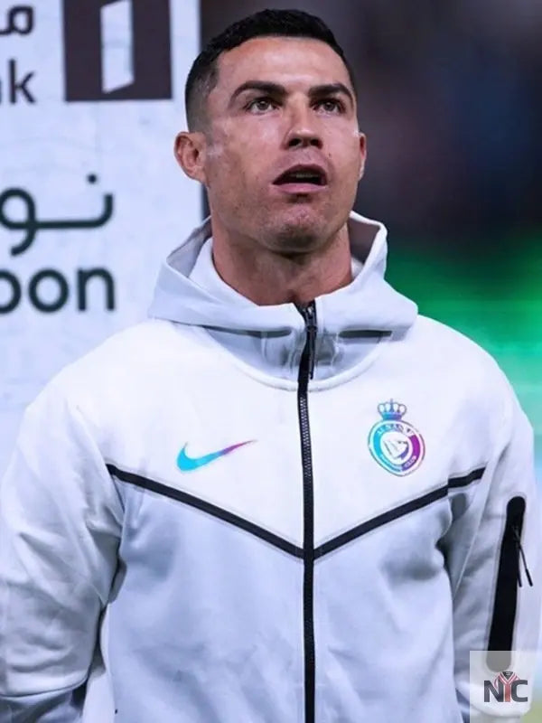 Al Nassr Tech Cristiano Ronaldo White Hooded Jacket NYC Jackets
