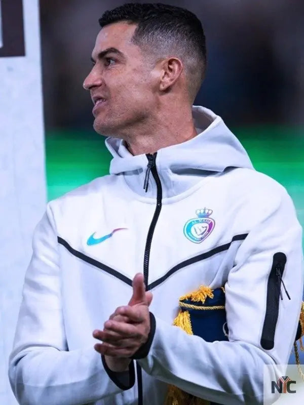Al Nassr Tech Cristiano Ronaldo White Hooded Jacket NYC Jackets