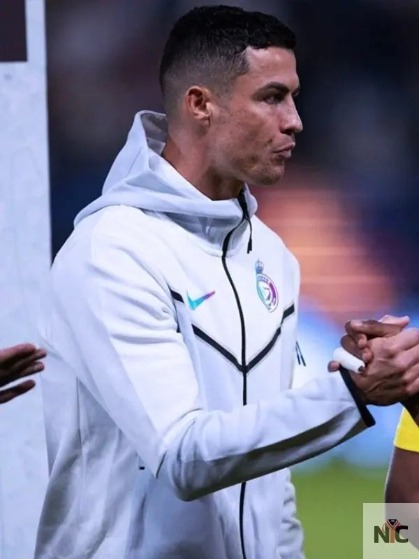 Al Nassr Tech Cristiano Ronaldo White Hooded Jacket NYC Jackets
