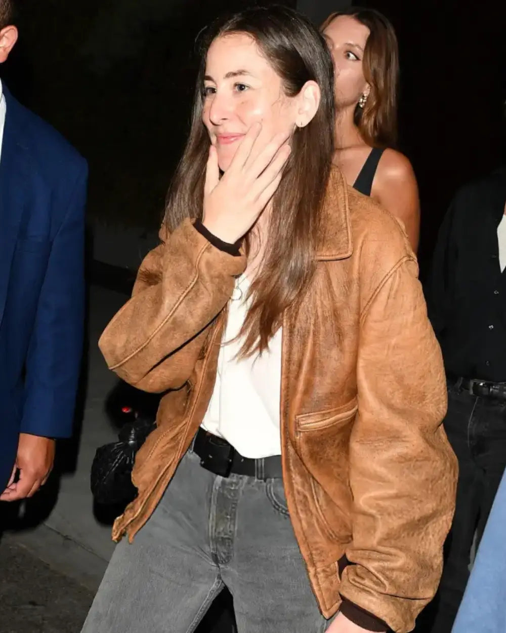 Alana Haim LA 2025 Brown Leather Jacket NYC Jackets